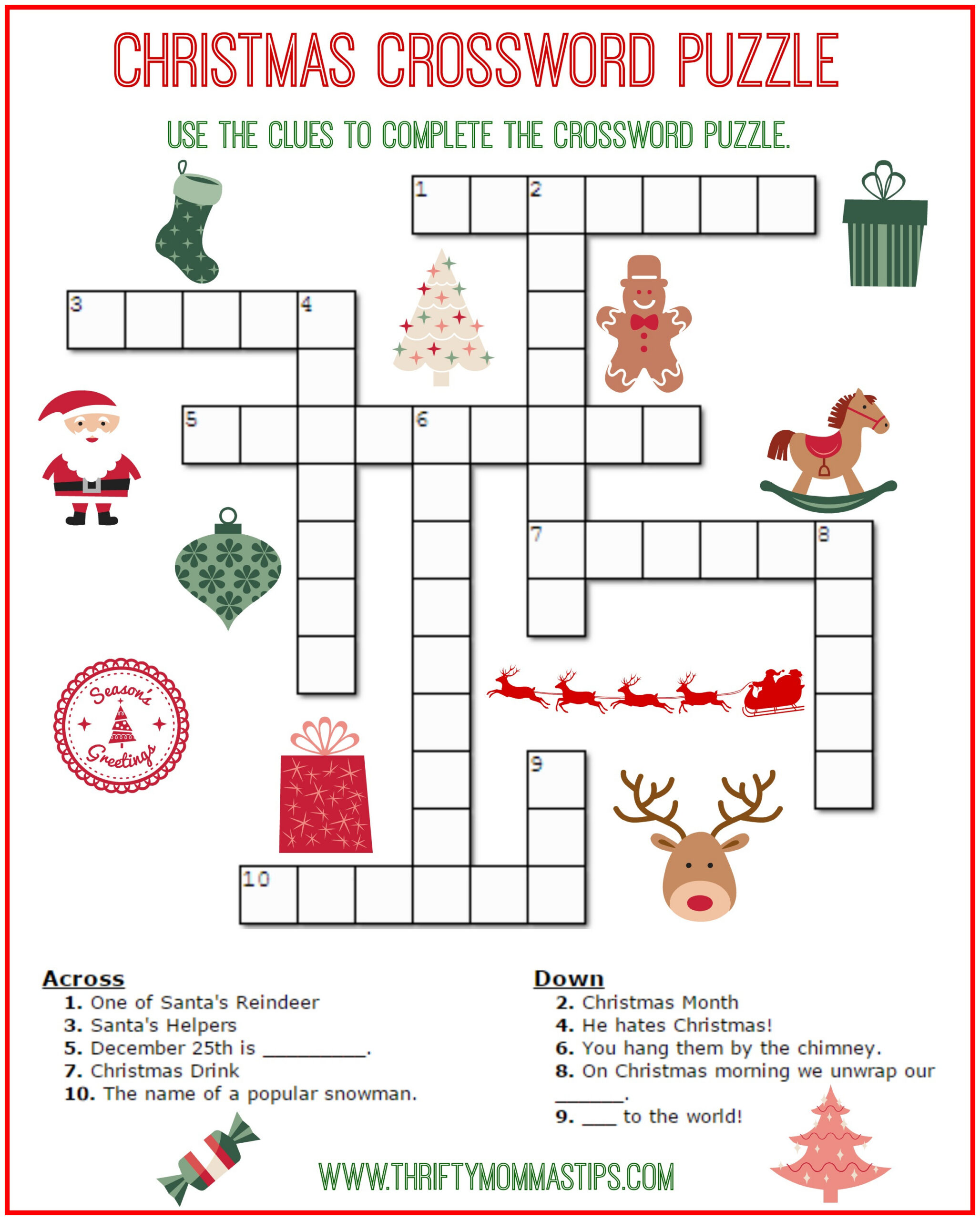 Christmas Crossword Puzzle Printable - Thrifty Mommas Tips regarding Free Printable Christmas Puzzles
