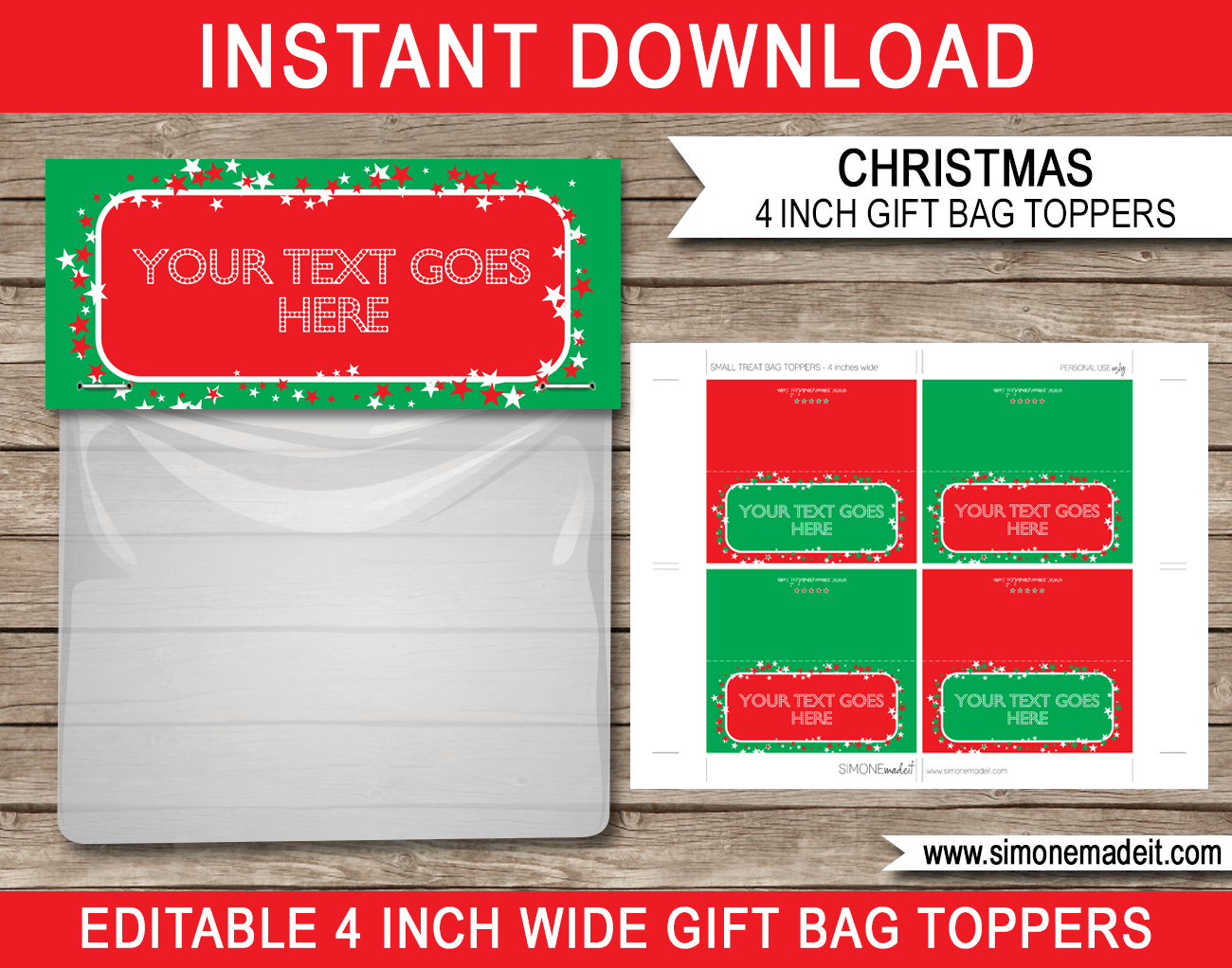 Christmas Gift Bag Toppers Template - Red & Green regarding Free Printable Christmas Bag Toppers Templates