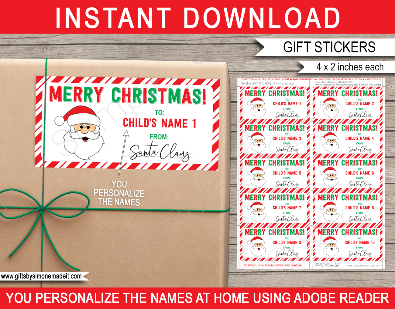 Christmas Gift Labels Template (Santa Claus) - Red & Green pertaining to Free Printable Christmas Labels