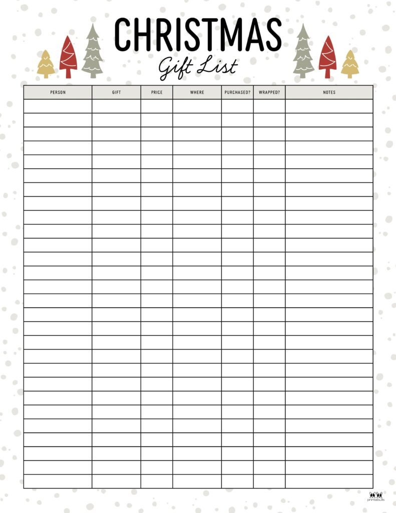 Christmas Gift List Templates - 20 Free Pages | Printabulls pertaining to Free Printable Gift List
