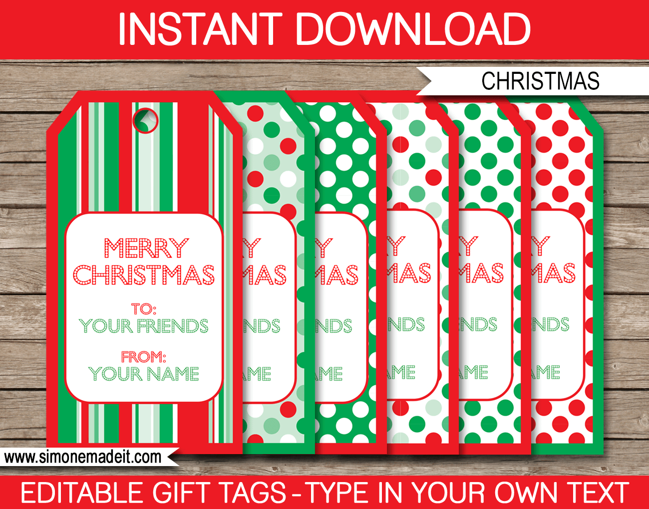 Christmas Gift Tags Template - Red & Green for Free Printable Editable Christmas Gift Tags