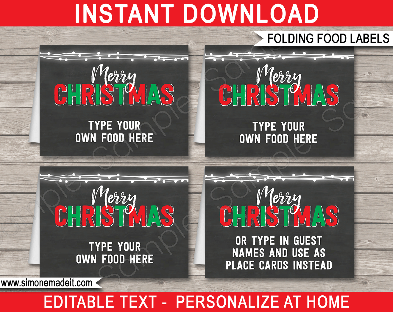 Christmas Party Chalkboard Food Labels | Place Cards | Decorations in Free Printable Christmas Food Labels