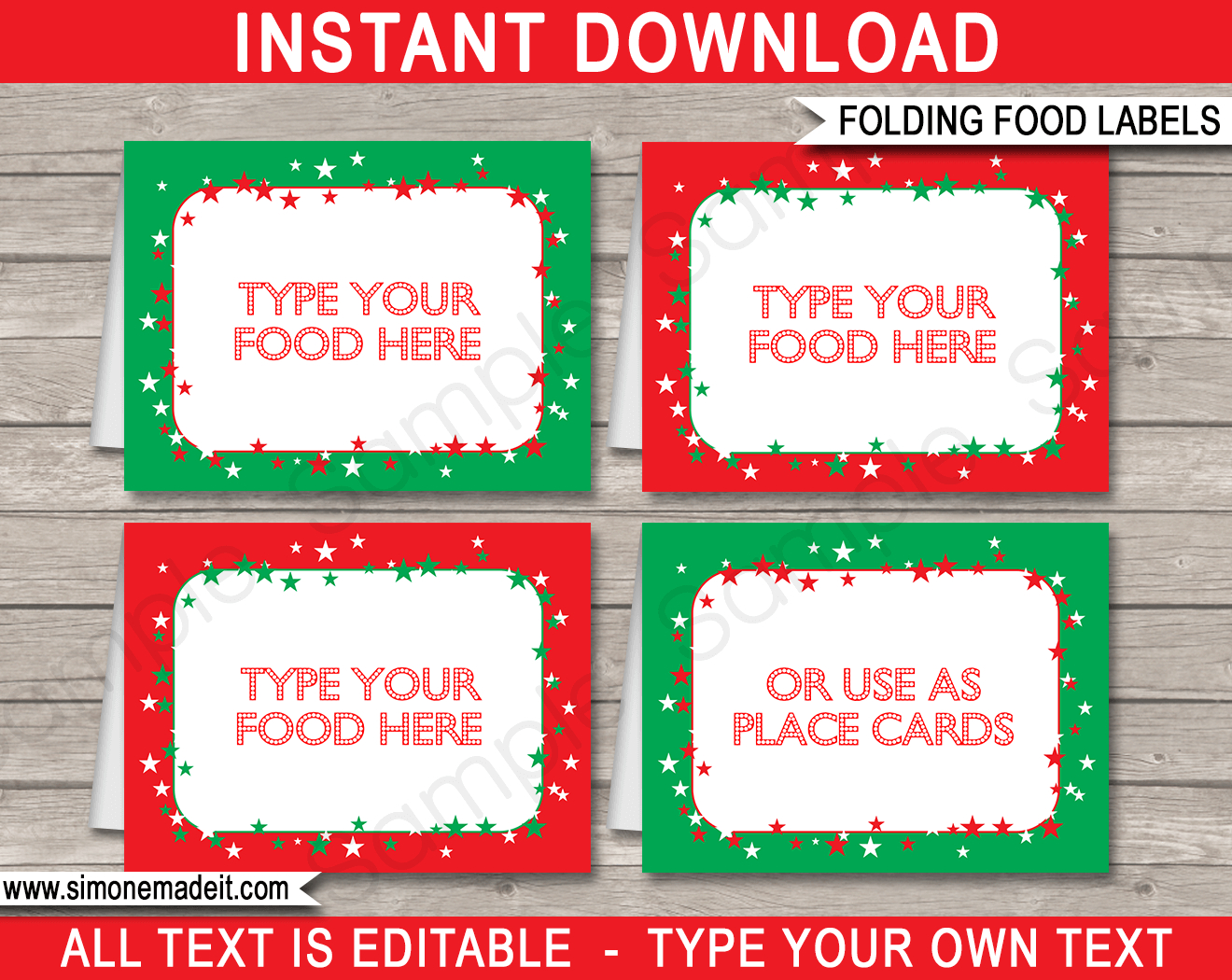 Christmas Party Food Labels Template - Red & Green for Free Printable Christmas Food Labels