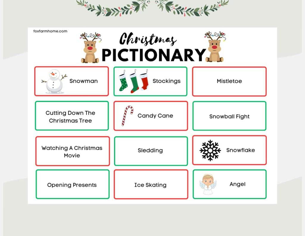 Christmas Pictionary Game For Families-Free Printable - Fox Farm Home within Free Printable Christmas Pictionary Cards