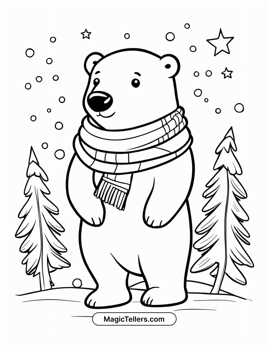 Christmas Polar Bear With A Scarf Coloring Page with regard to Polar Bear Printable Pictures Free