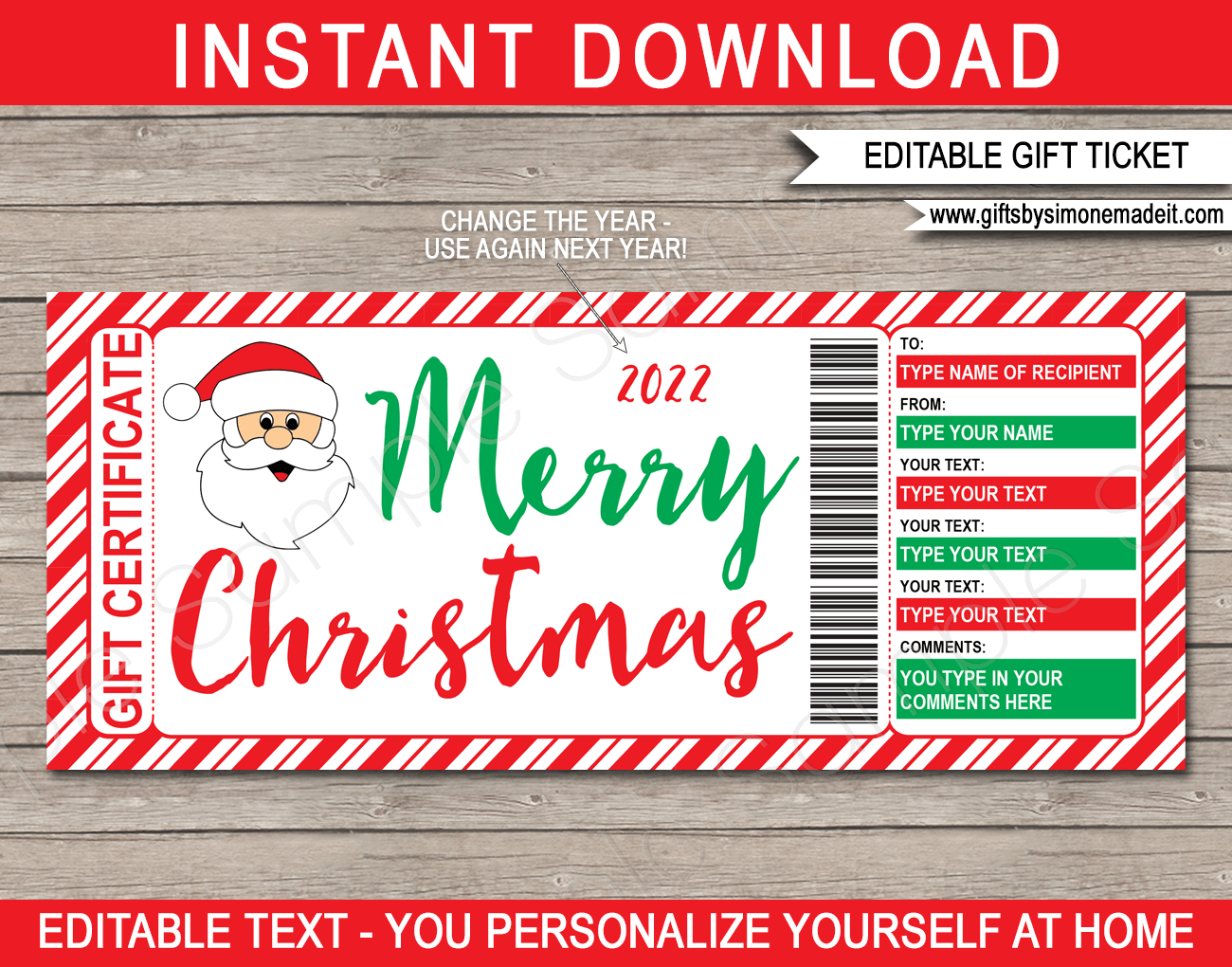 Christmas Santa Gift Certificate Template - Red &amp;amp; Green inside Free Printable Christmas Gift Voucher Templates