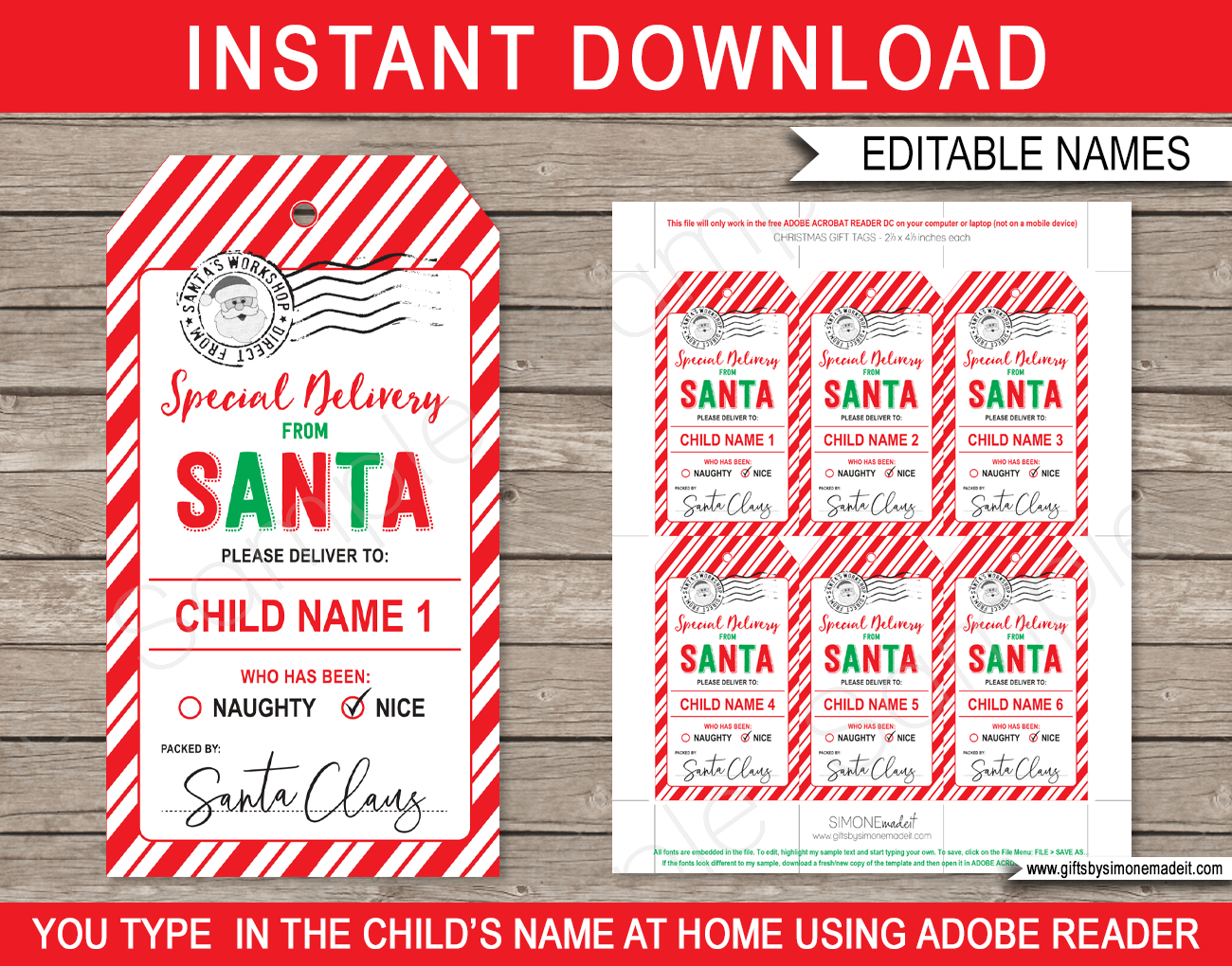 Christmas Santa Gift Tags - Red & Green in Free Printable Santa Gift Tags