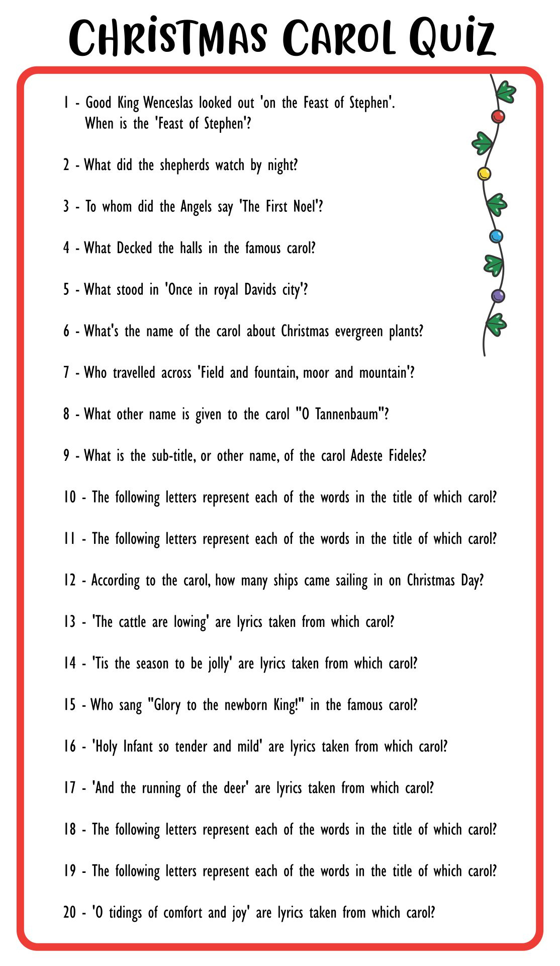 Christmas Song Trivia Game - 15 Free Pdf Printables | Printablee within Christmas Song Lyrics Game Free Printable