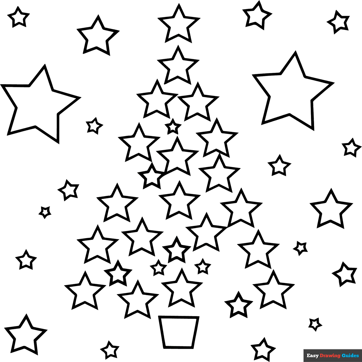 Christmas Tree Made Of Stars Coloring Page | Easy Drawing Guides with Free Printable Christmas Star Coloring Pages