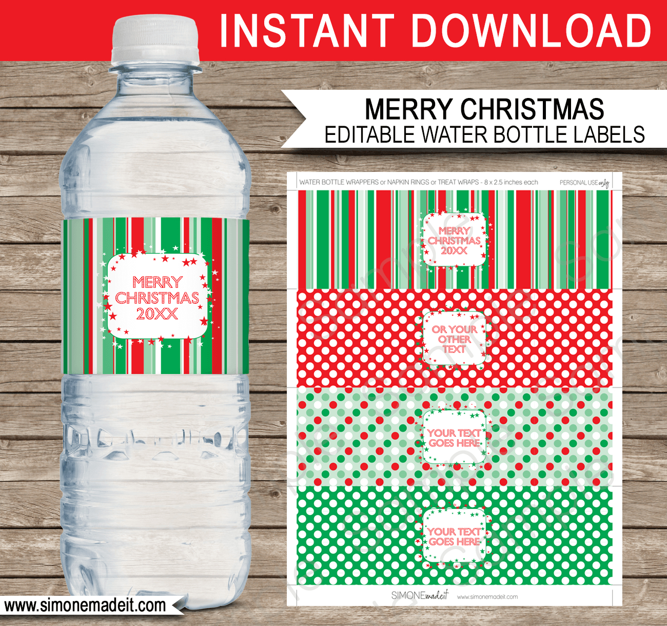 Christmas Water Bottle Labels Template - Red & Green with Christmas Water Bottle Labels Free Printable