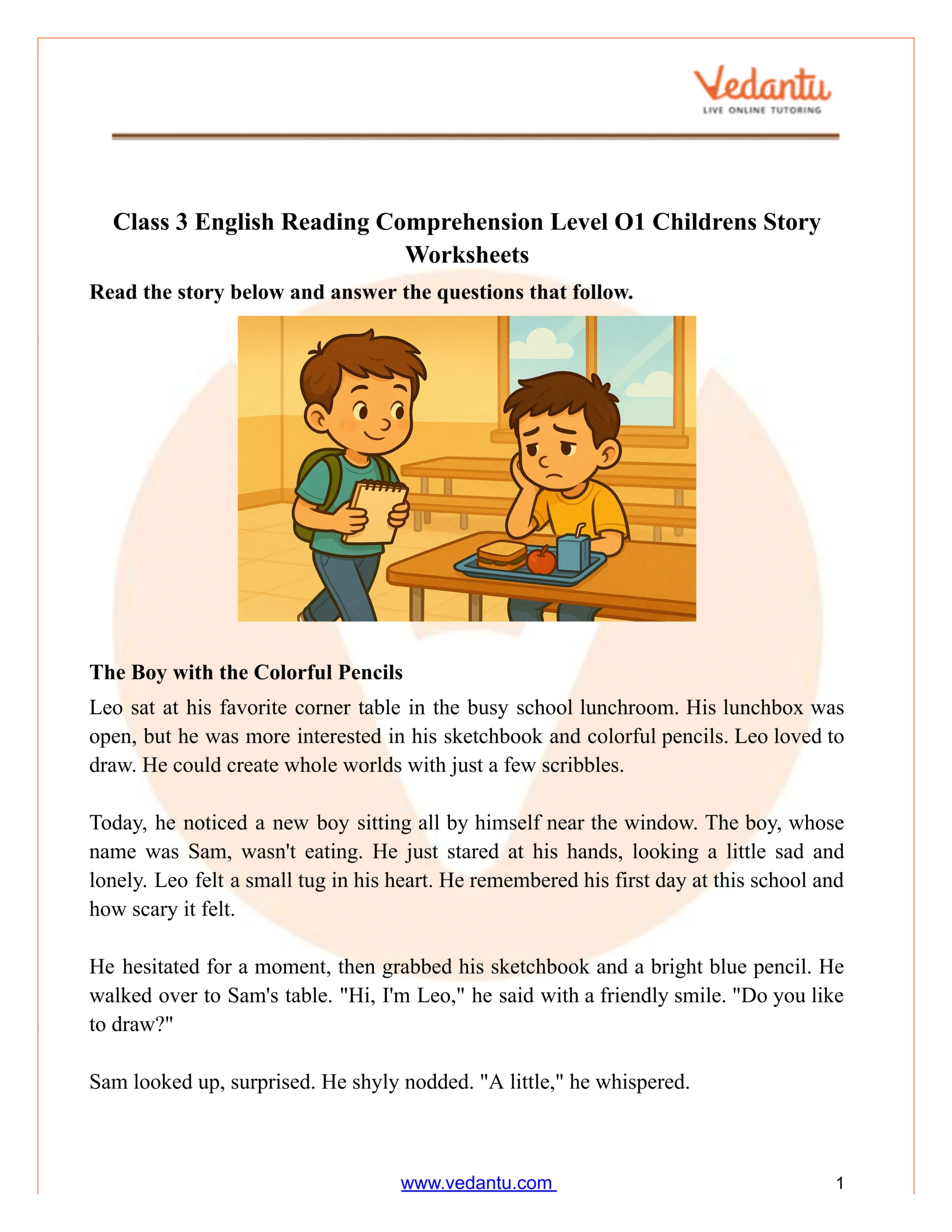 Class 3 Reading Comprehension Worksheet With Story Pdf with regard to Free Printable Short Stories For Grade 3