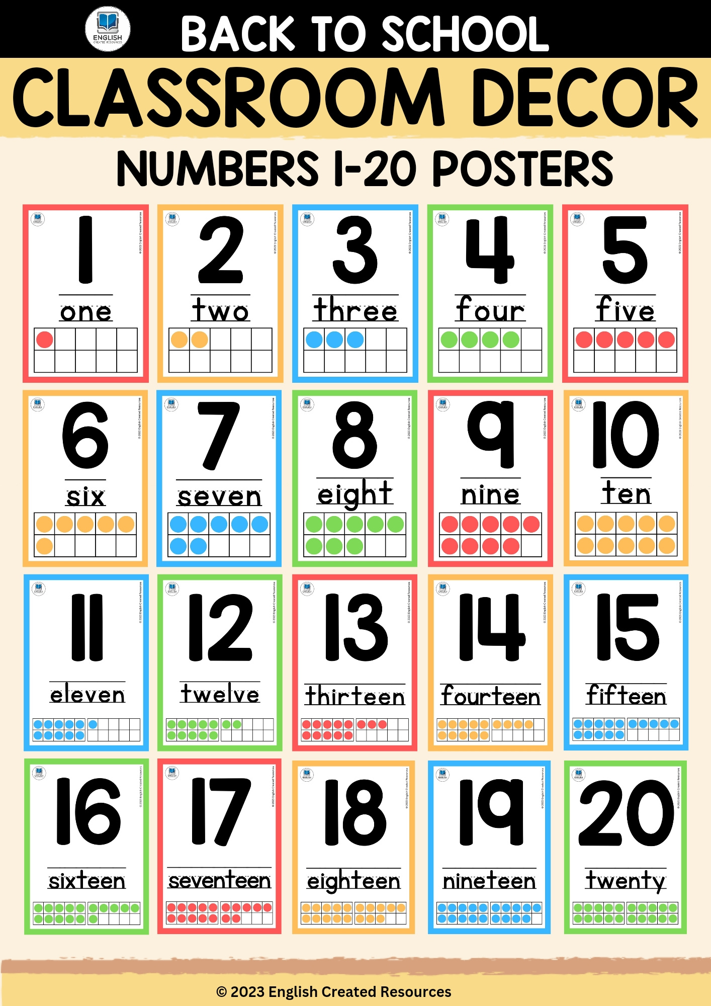 Classroom Decor Numbers 1-20 - English Created Resources with regard to Free Printable Number Posters