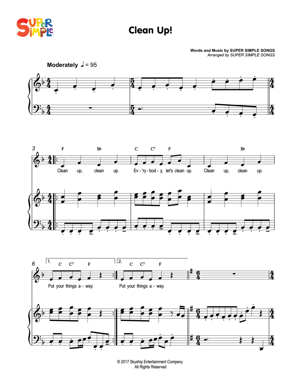 Clean Up! Sheet Music - Super Simple throughout Piano Sheet Music For Beginners Popular Songs Free Printable