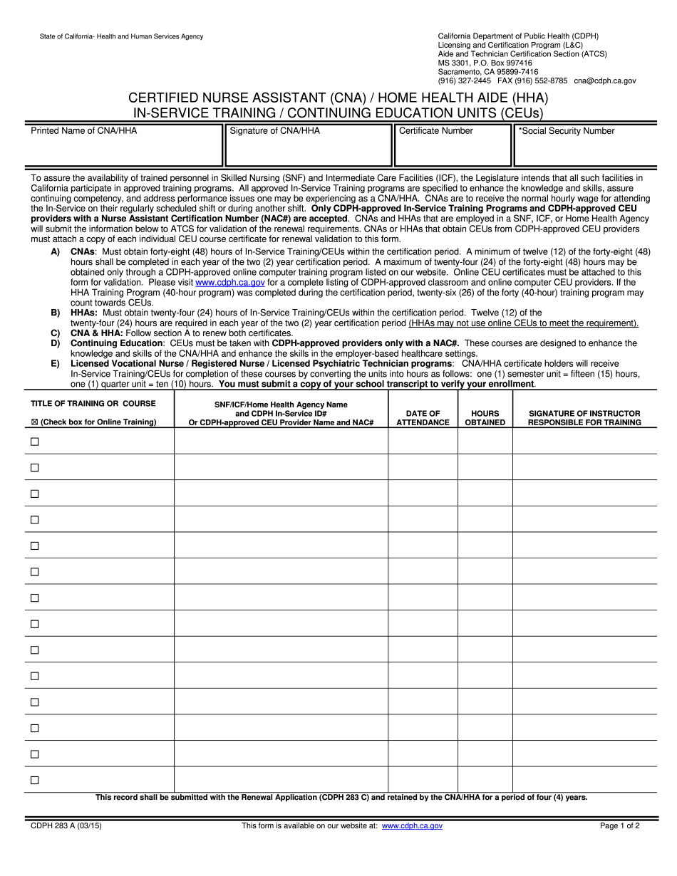 Cna Inservice Hours Form - Printable Blank Pdf Online inside Free Printable Inservices For Home Health Aides