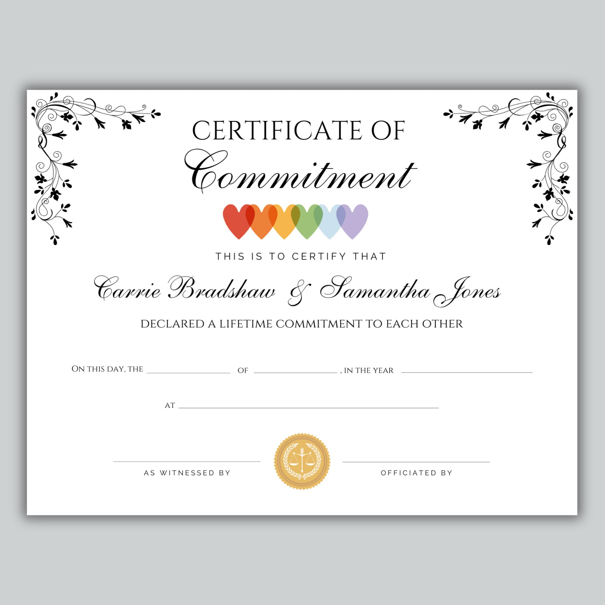Commitment Ceremony Certificate: Editable Template (Digital Pdf for Commitment Certificate Free Printable