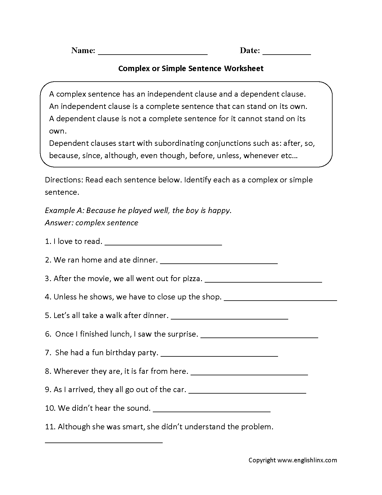 Complex Sentences Worksheets | Complex Or Simple Sentences Worksheet throughout Free Printable Worksheets On Simple Compound And Complex Sentences