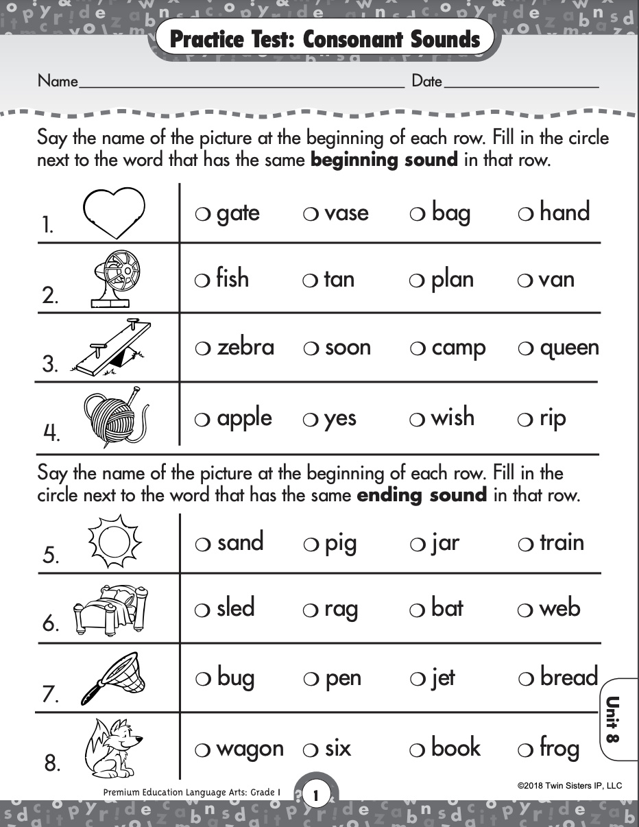 Comprehensive Language Arts Skills Practice Test For Grade 1 for Free Printable Itbs Practice Worksheets