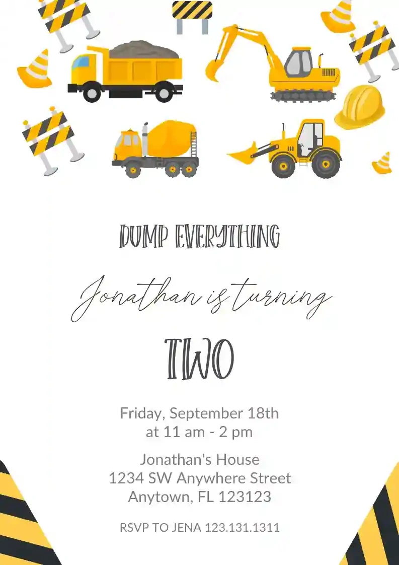 Construction Venicles - Free Kids Birthday Invitation Templates intended for Free Printable Construction Invitations