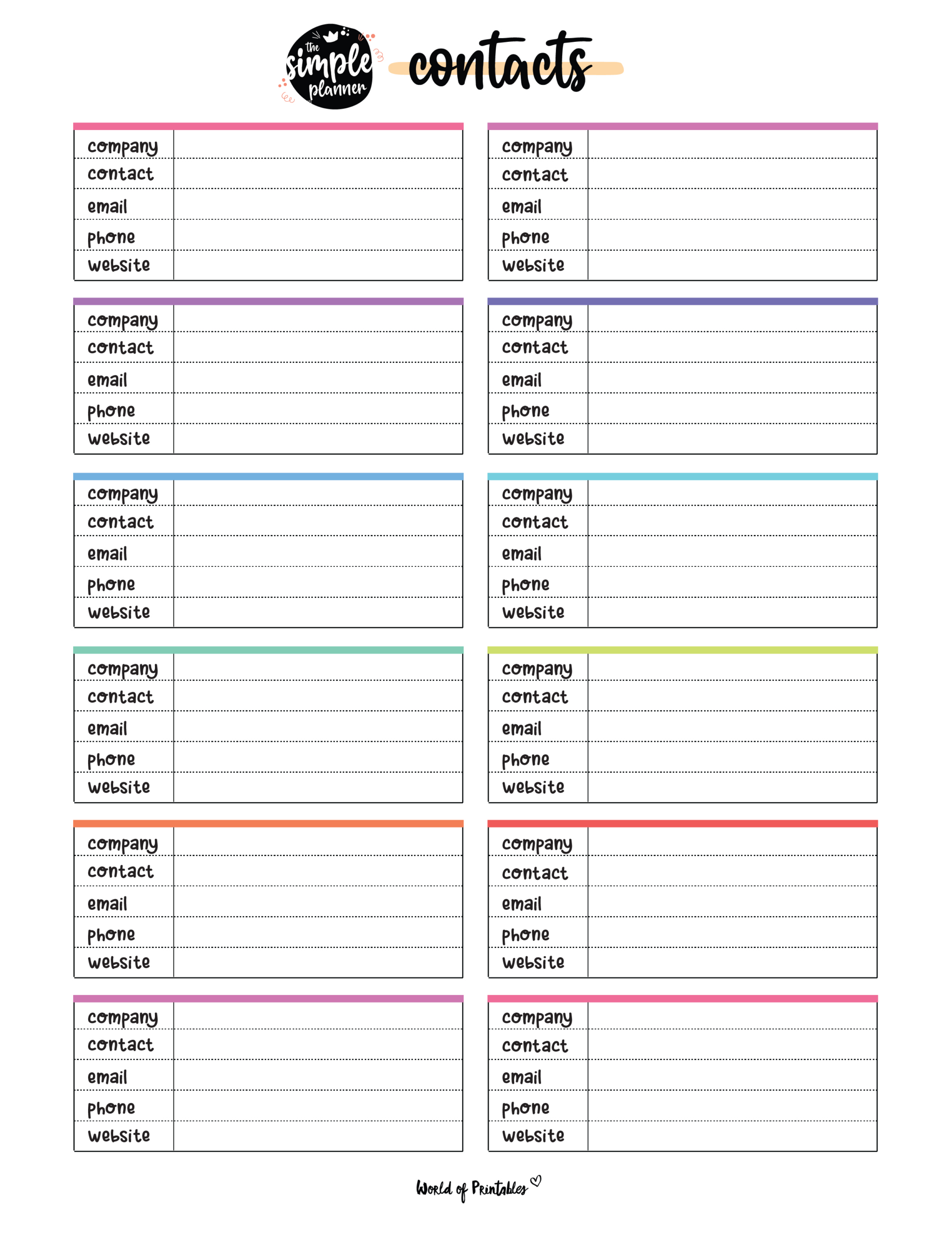 Contact List Templates - 12 Of The Best Styles - World Of Printables for Free Printable Contact List