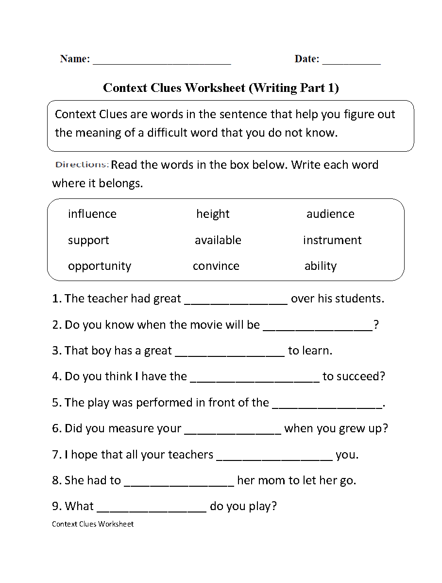 Context Clues Worksheets | Printable Vocabulary Inference Activities regarding Free Printable 5Th Grade Context Clues Worksheets