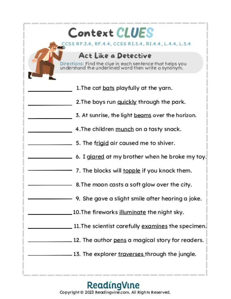 Context Clues Worksheets regarding Free Printable 5Th Grade Context Clues Worksheets