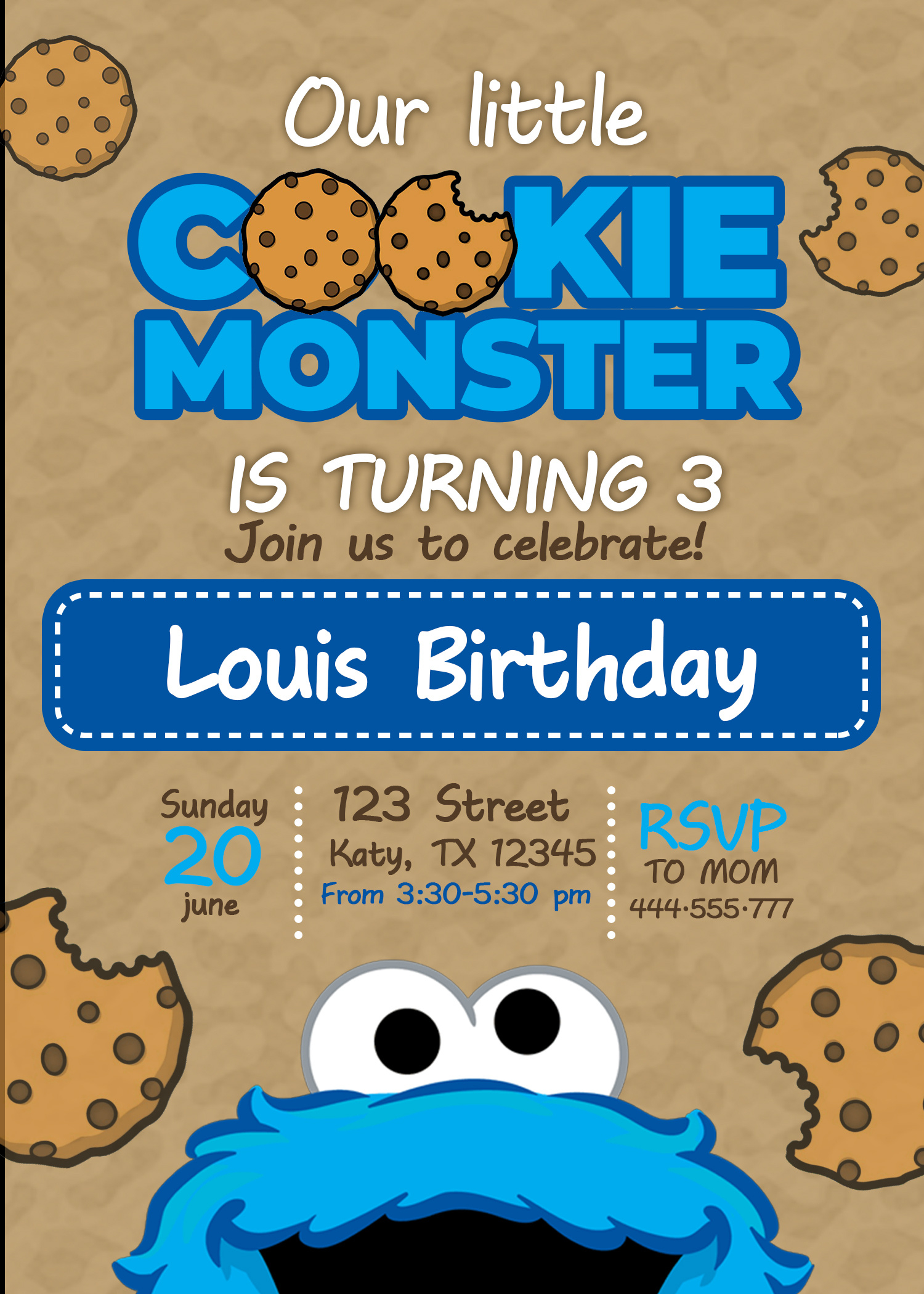 Cookie Monster Boy Birthday Invitation - Oscarsitosroom with regard to Free Printable Cookie Monster Birthday Invitations