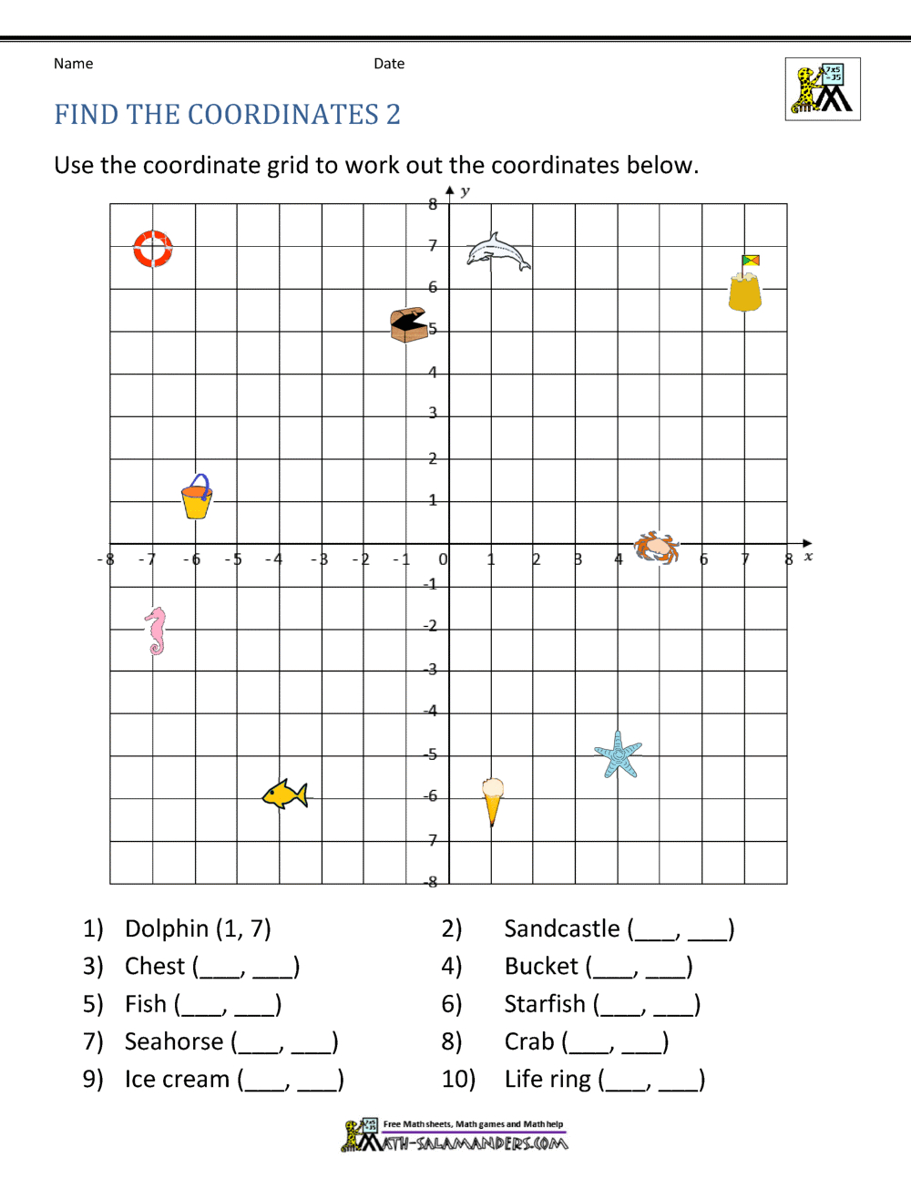 Coordinate Plane Worksheets - 4 Quadrants regarding Free Printable Coordinate Grid Worksheets