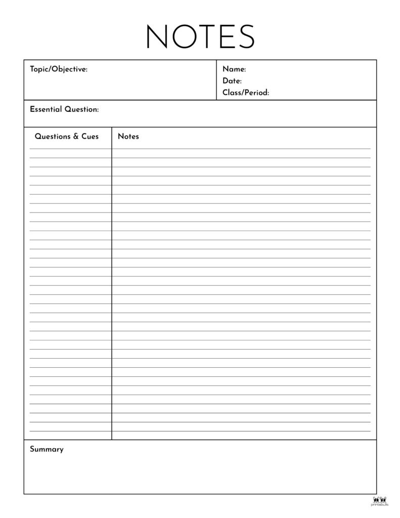 Cornell Notes Templates - 15 Free Printables | Printabulls with regard to Free Printable School Notes