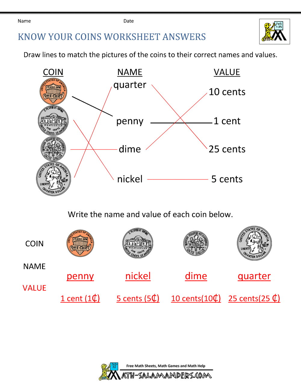Counting Money Worksheets 1St Grade for Free Printable Money Worksheets For 1St Grade