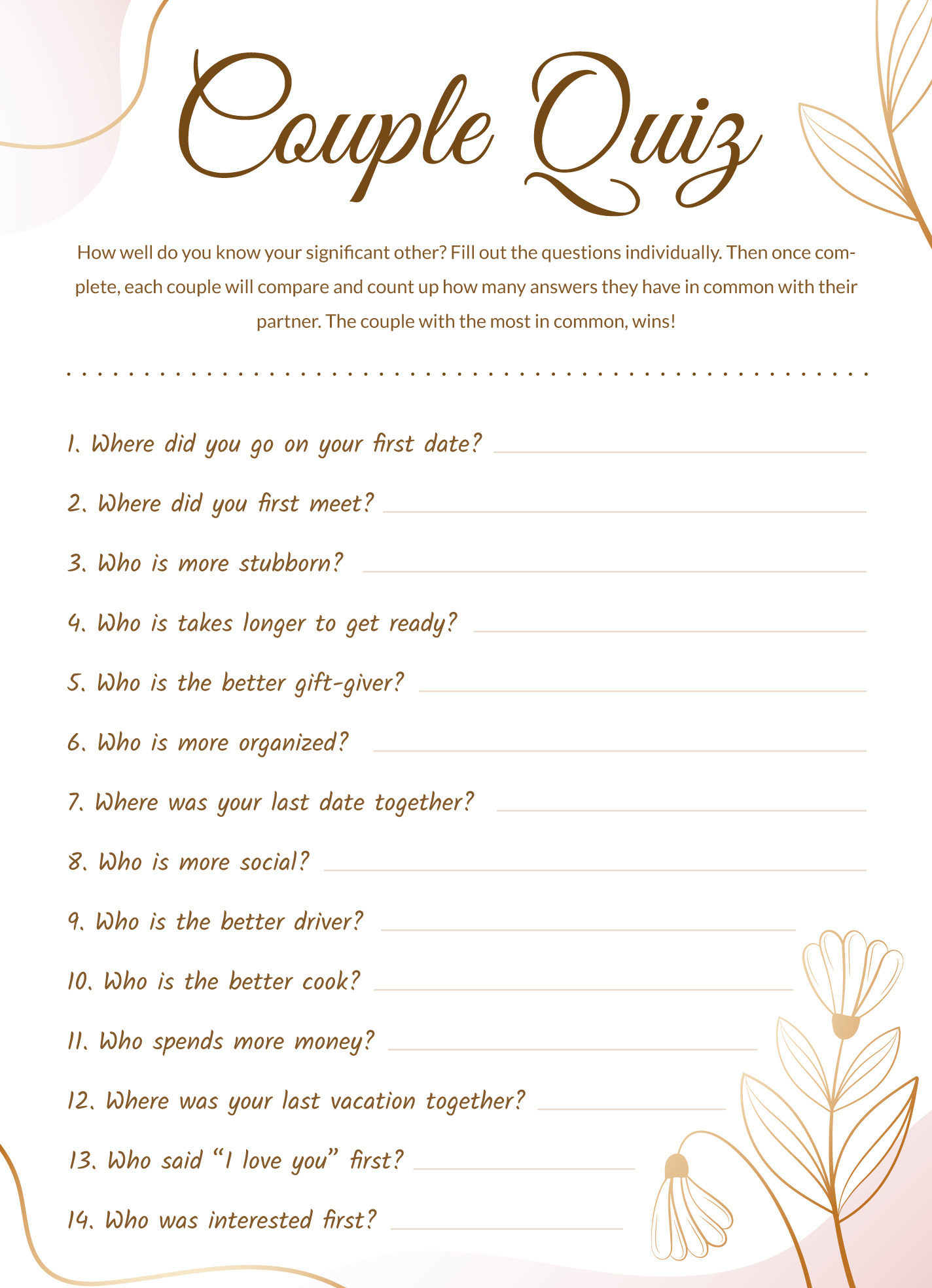 Couple Quiz Free Google Docs Template - Gdoc.io intended for Free Printable Compatibility Test For Couples