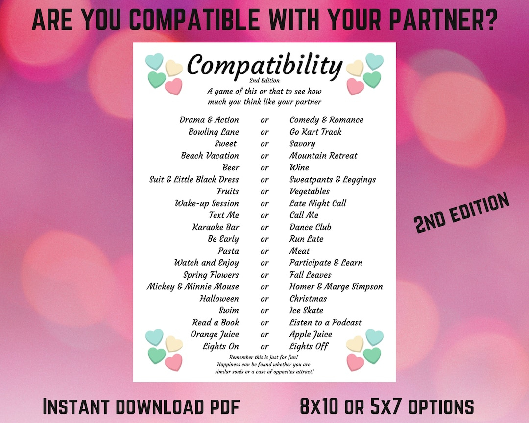 Couples Game | Compatibility | 2Nd Edition | This Or That regarding Free Printable Compatibility Test For Couples