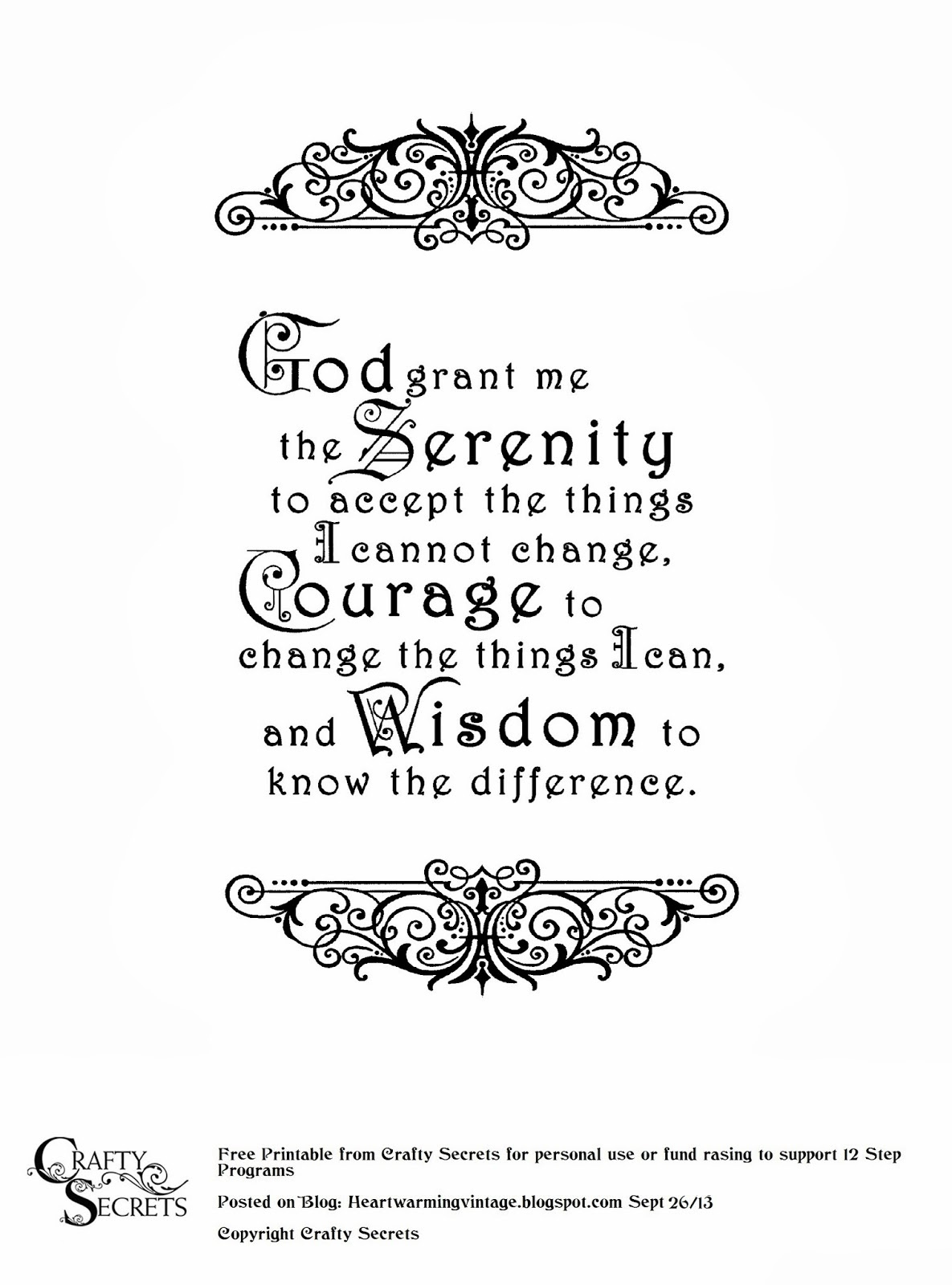 Crafty Secrets Heartwarming Vintage Ideas And Tips: Free Serenity intended for Free Printable Serenity Prayer