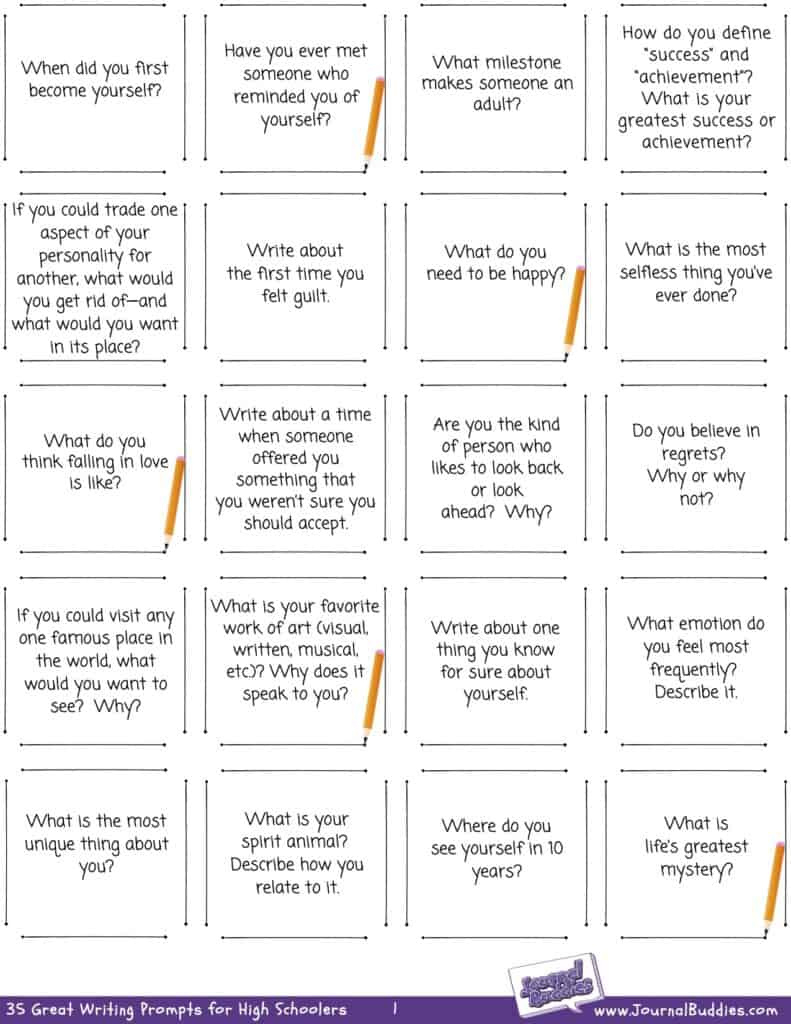 Creative Writing Worksheets High School Pdf » Journalbuddies regarding Free Printable Writing Prompts For Middle School
