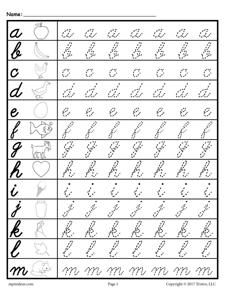 Cursive Letter Tracing Worksheets - Lowercase Letters A-Z for Free Printable Cursive Practice
