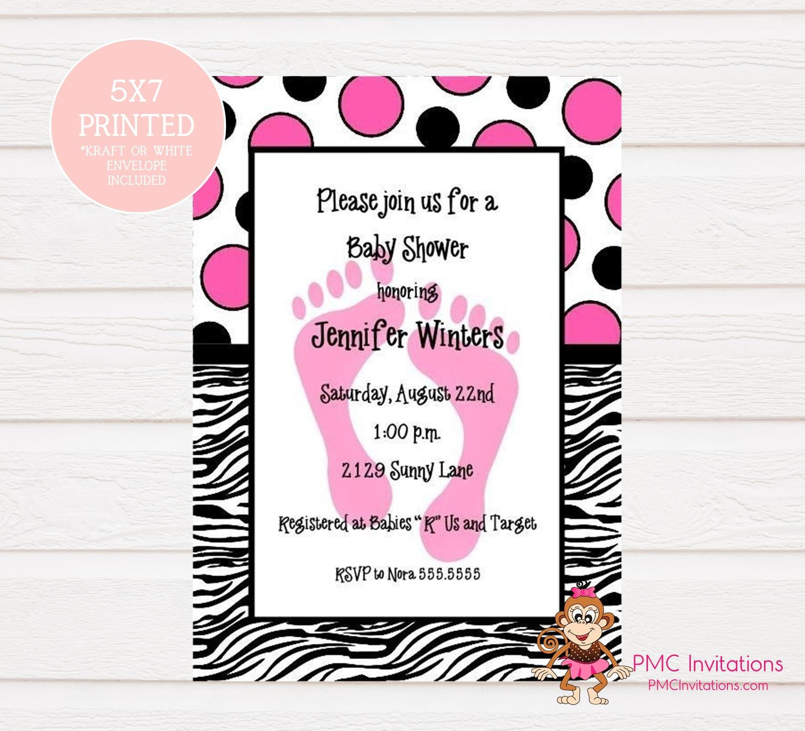 Custom Printed Zebra Print Baby Shower Invitations, Pink Blue Or throughout Free Printable Zebra Baby Shower Invitations