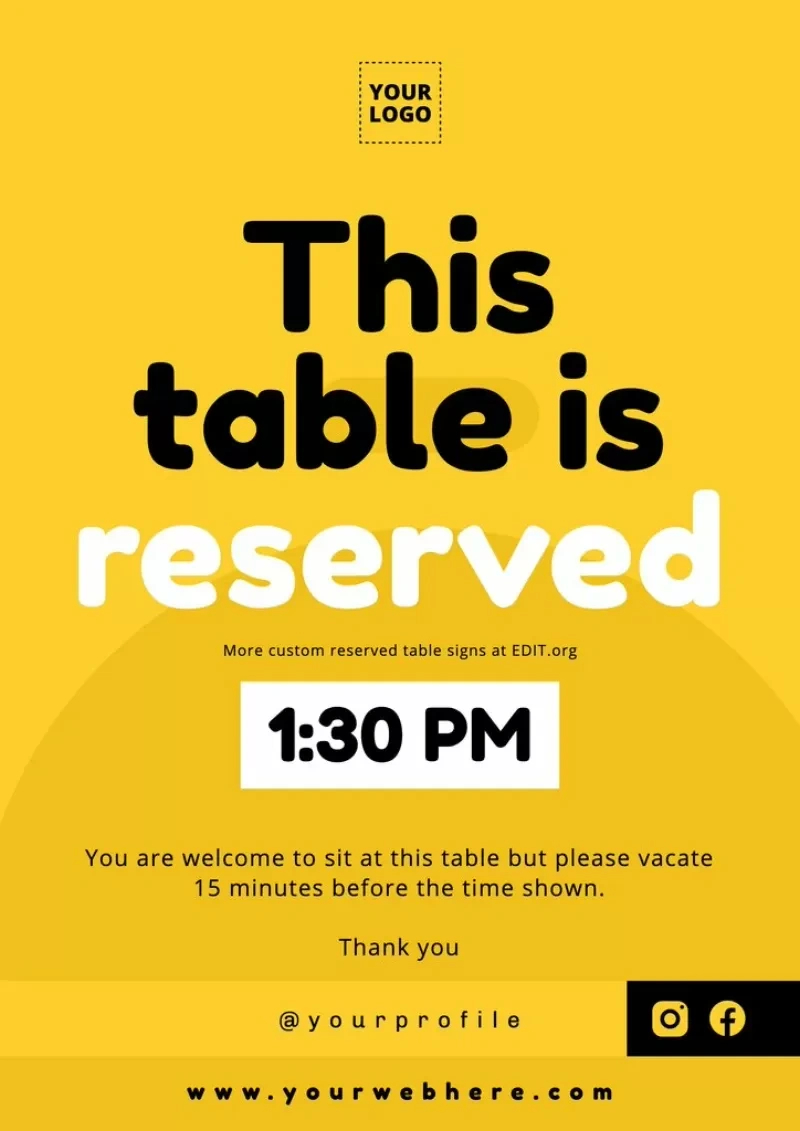 Customize Printable Reservation Signs For Tables inside Free Printable Reserved Table Signs