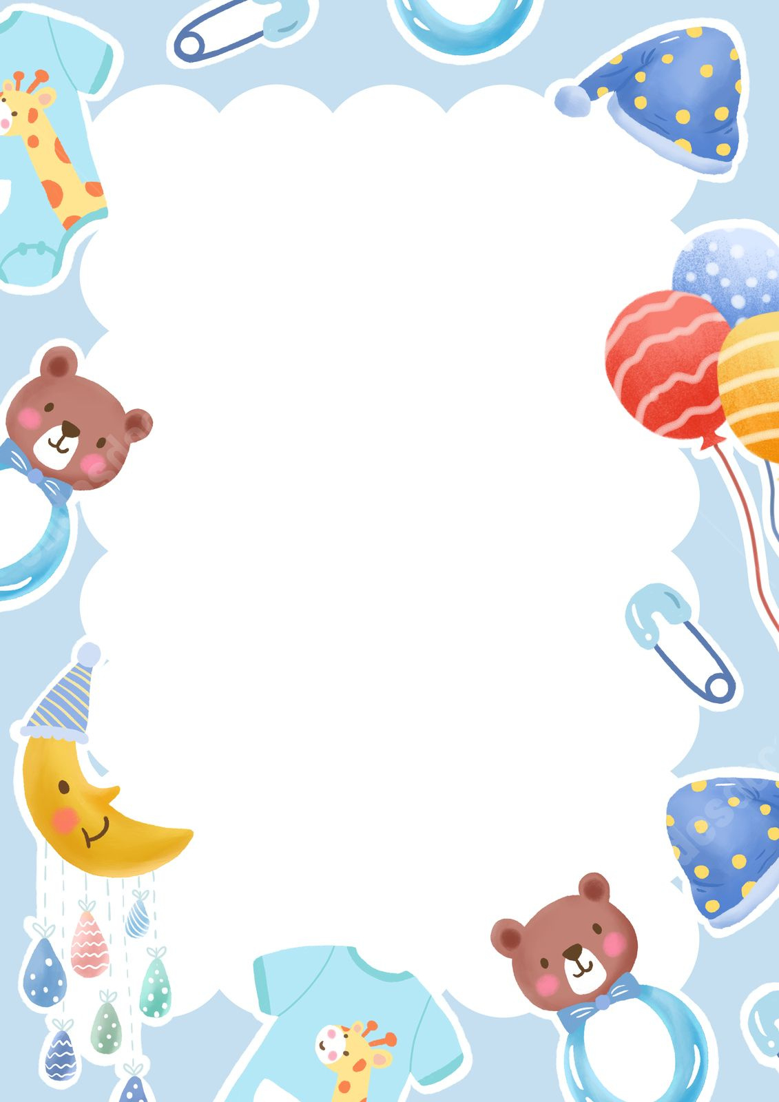 Cute Baby Photo Frame Featuring A Balloon Bear And Moon Hat Page inside Free Printable Baby Borders For Paper