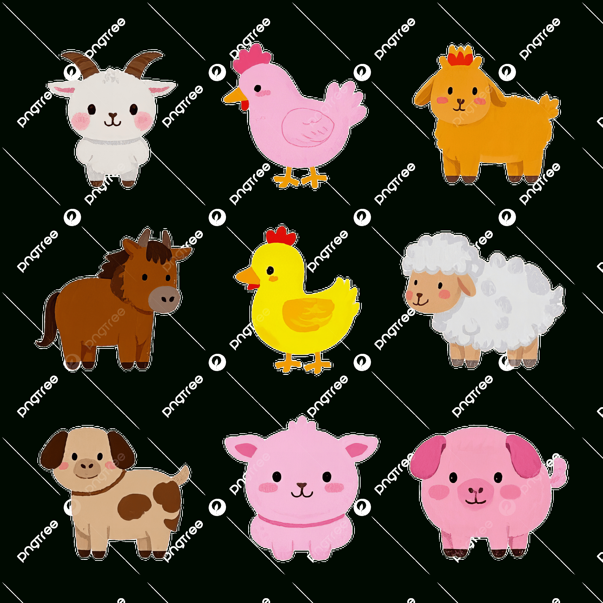 Cute Cartoon Farm Animals Adorable Livestock Illustrations Kawa with regard to Free Printable Farm Animal Clipart
