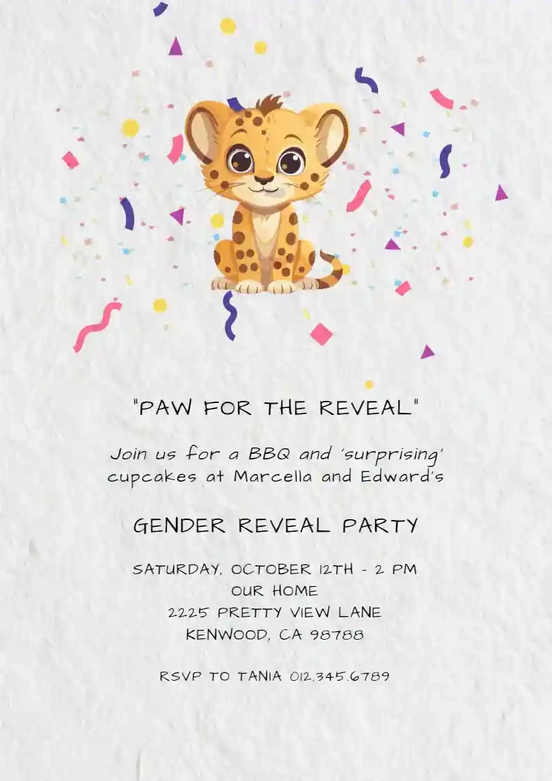 Cute Cheetah Cub - Free Gender Reveal Invitation Templates | Invitanku throughout Free Printable Cheetah Birthday Invitations