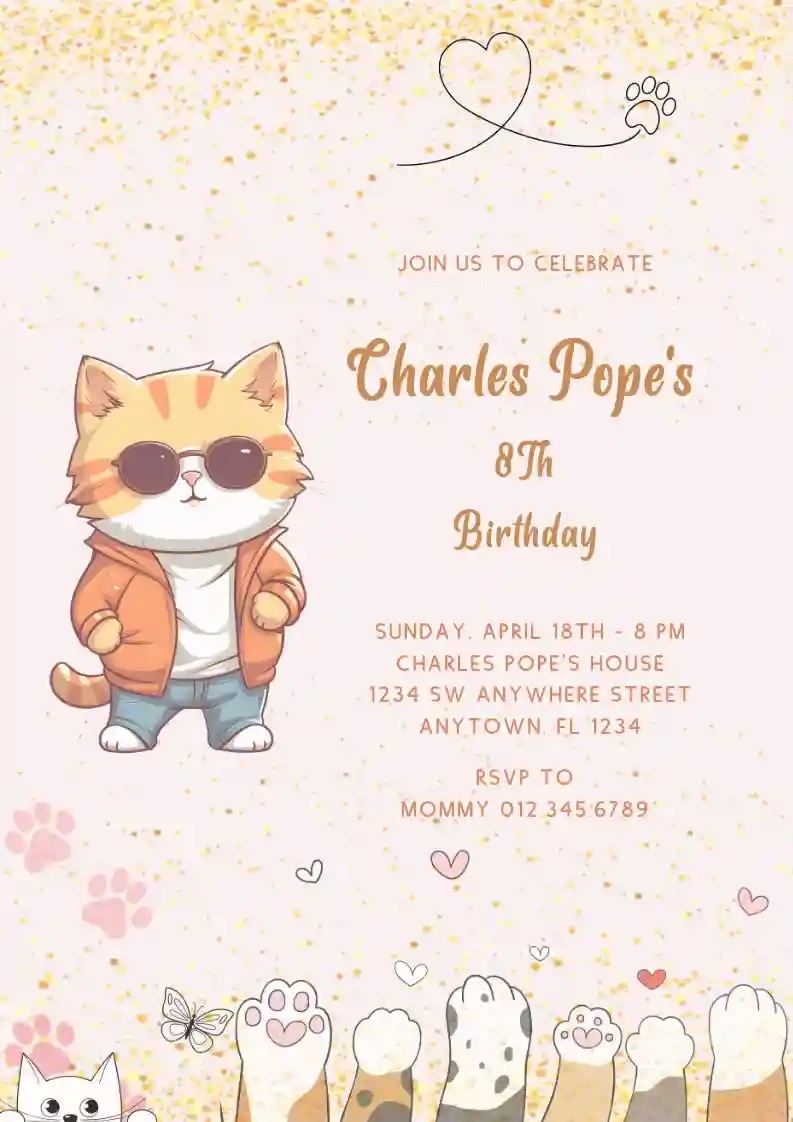 Cute Orange Cat - Free Kids Birthday Invitation Templates | Invitanku within Free Printable Kitten Birthday Invitations