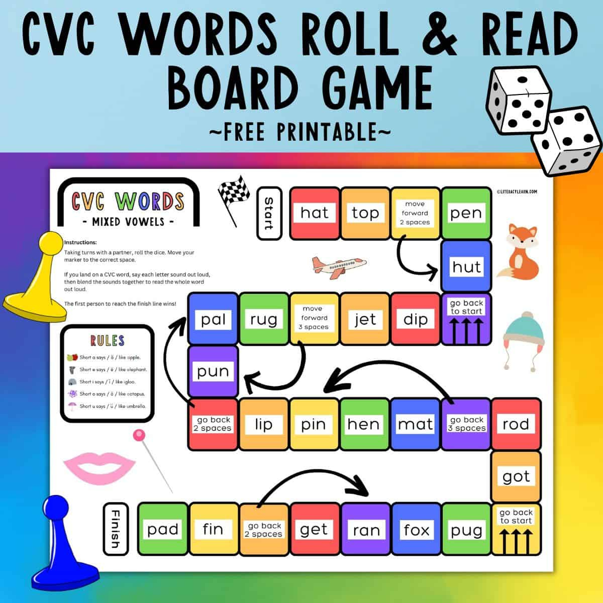 Cvc Words Board Game - Free Printable - Literacy Learn in Free Printable Board Games