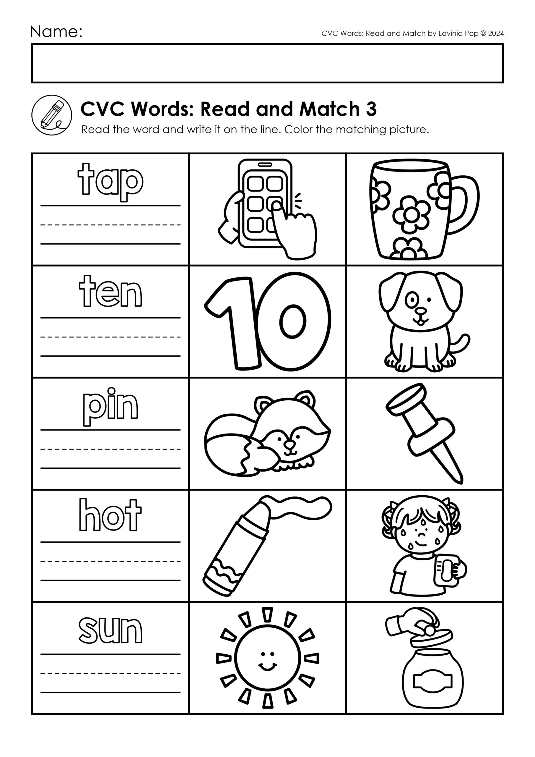 Cvc Words: Read And Match Printable Worksheets with Free Printable Cvc Worksheets
