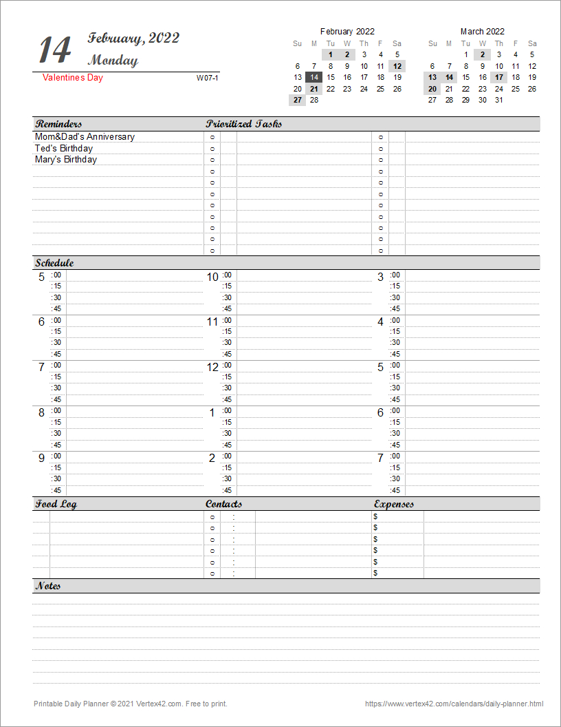 Daily Planner Template - Free Printable Daily Planner For Excel pertaining to Free Printable Spreadsheet