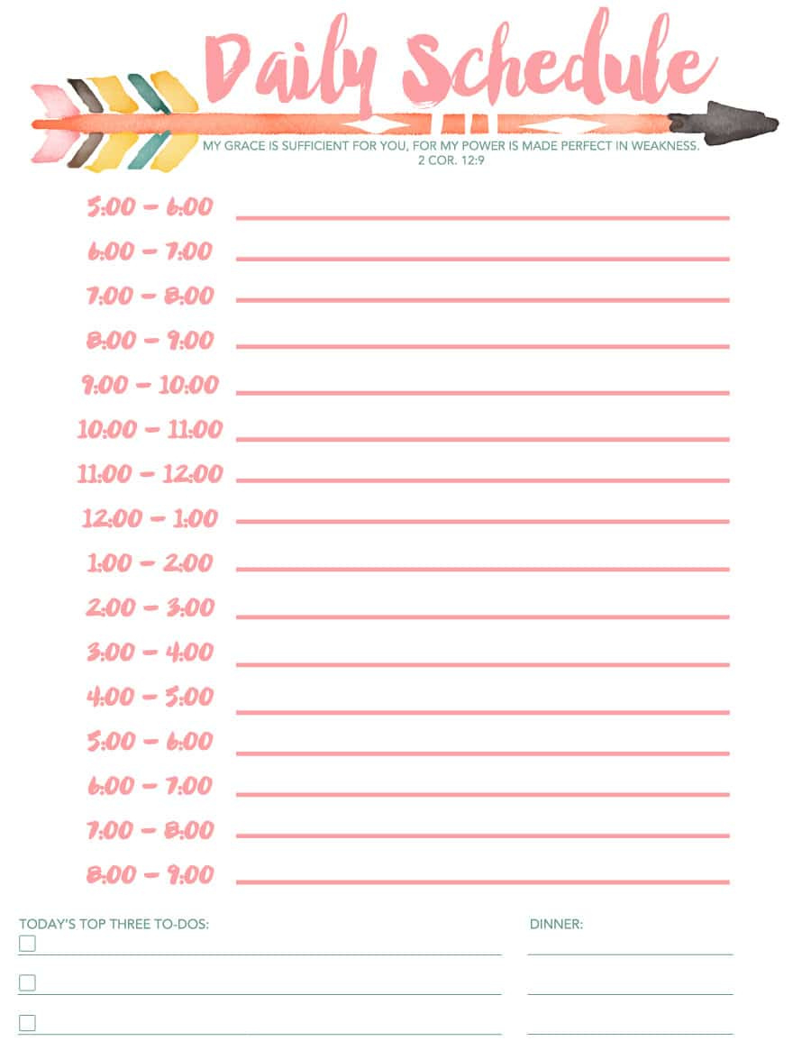 Daily Schedule Free Printable for Free Printable Daily Schedule