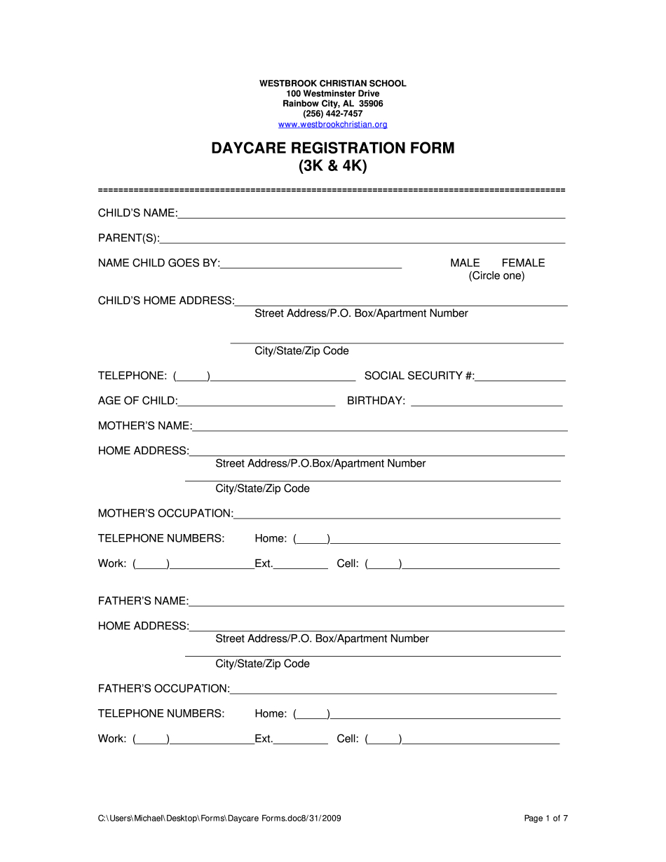 Daycare Forms - Fill Online, Printable, Fillable Blank in Free Printable Daycare Forms