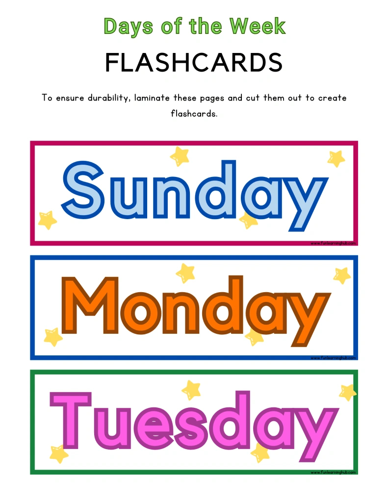 Days Of The Week Flashcards - Fun Learning Hub with regard to Free Printable Days Of The Week Cards