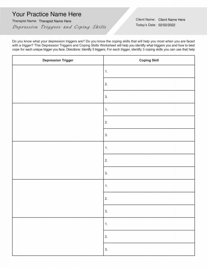 Depression Triggers And Coping Skills Worksheet (Editable pertaining to Free Printable Worksheets On Depression