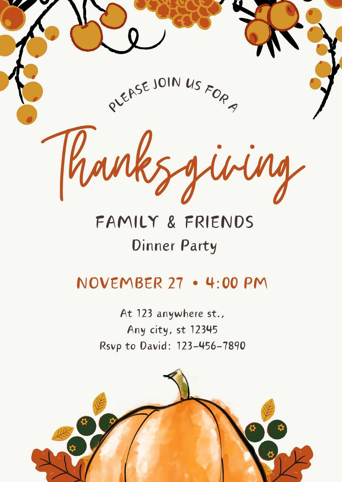 Design And Print Portrait Thanksgiving Invitations | Canva in Free Printable Thanksgiving Dinner Invitation Templates