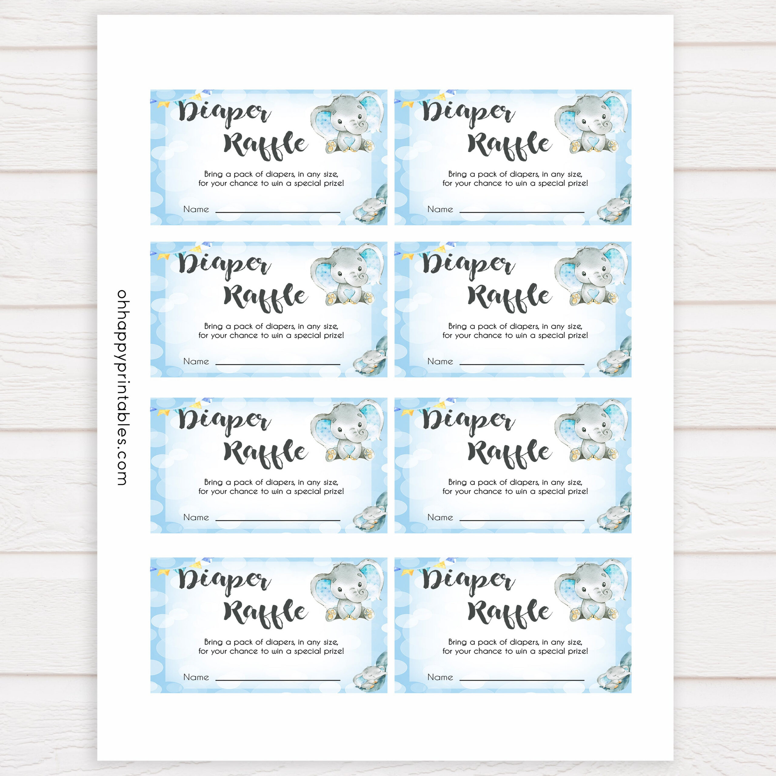 Diaper Raffle - Blue Elephants - Worksheets Library in Free Printable Diaper Raffle Tickets For Boy Baby Shower