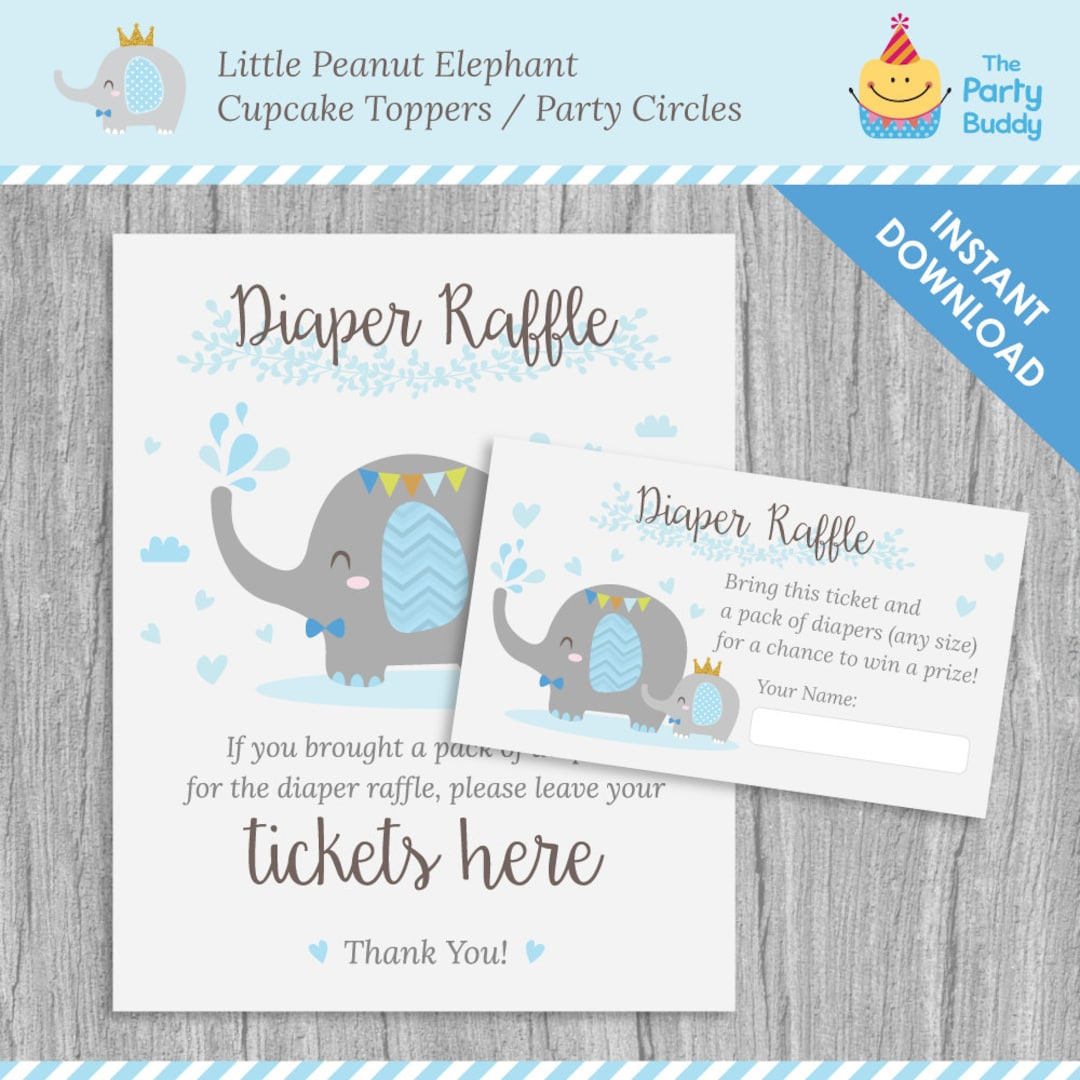 Diaper Raffle Ticket Card & Poster Sign | Little Peanut Boy Baby within Free Printable Diaper Raffle Tickets Elephant